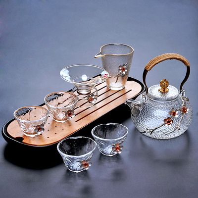 日式梅花整套功夫茶具套装家用耐热玻璃泡茶壶茶杯茶道锤纹烧水壶